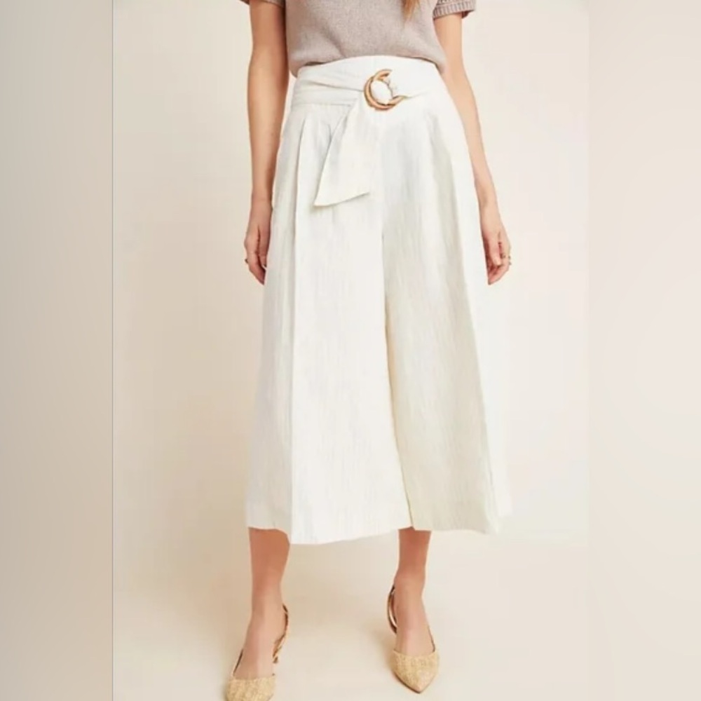 NWOT Anthropologie Palm Beach Belted Pants Size 4 in Cream - Wideleg